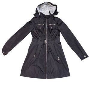 M60 Miss Sixty Black Hooded Trench Coat Jacket Belted Size S